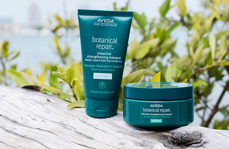 Refinery29 x Aveda partnership imagery of Botanical Repair Intensive Strengthening Masques.