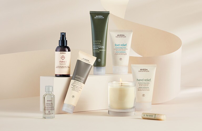 Aveda self-care essentials for hair and body.