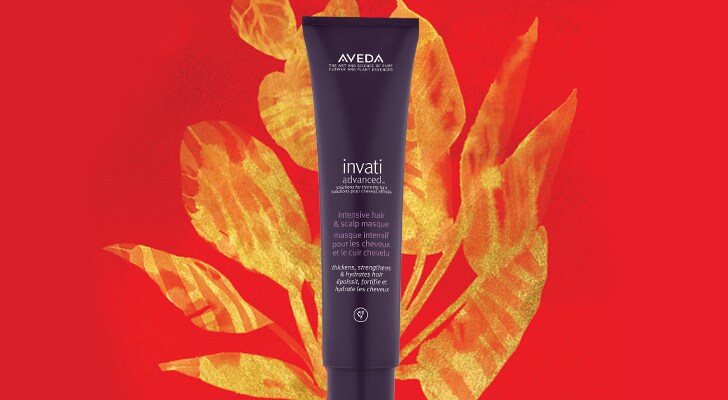 free full size invati hair and scalp masque with flame illustration on red background